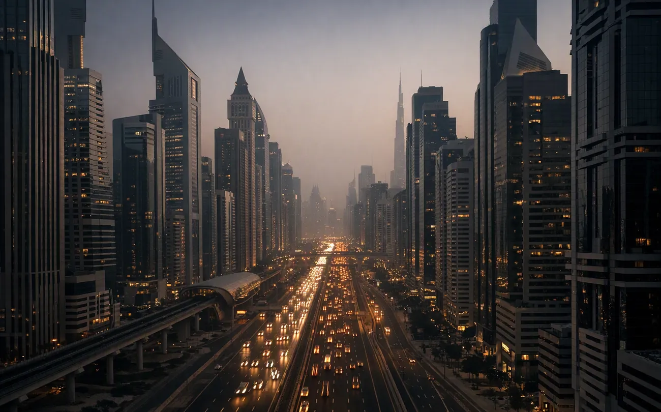 Dubai under construction at dusk