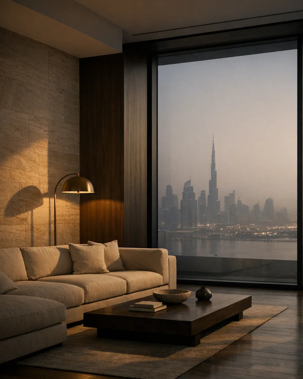 Finished living room in a UAE apartment, furnished and ready to live in
